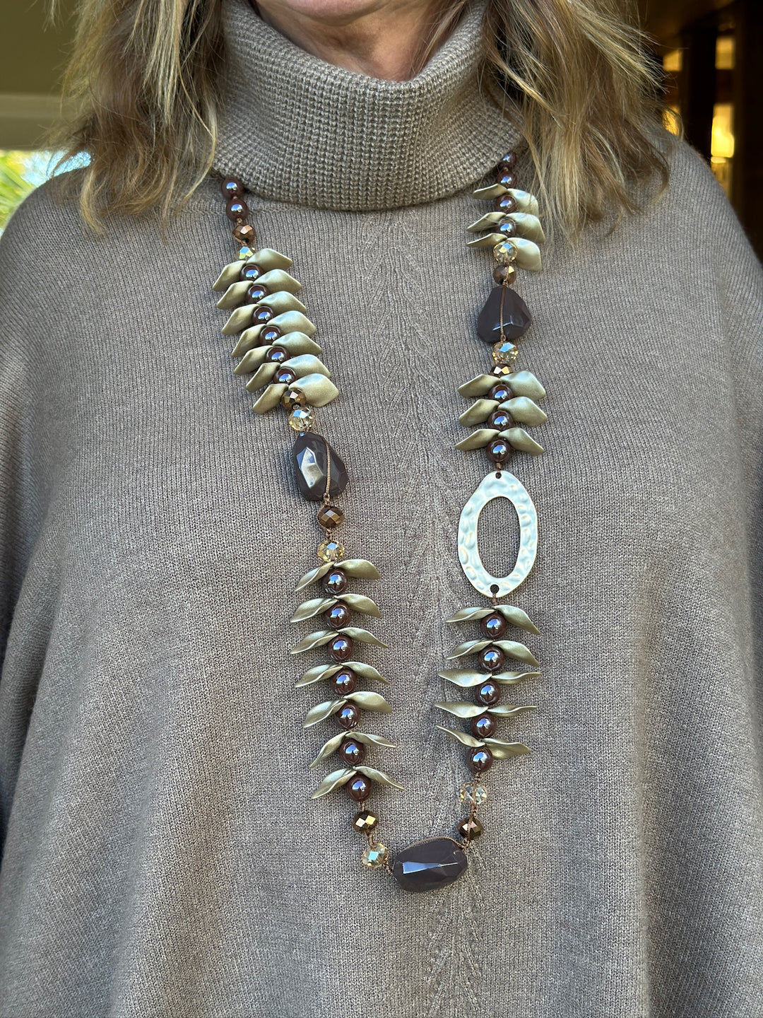 Leaf Cluster Long Necklace | Brown