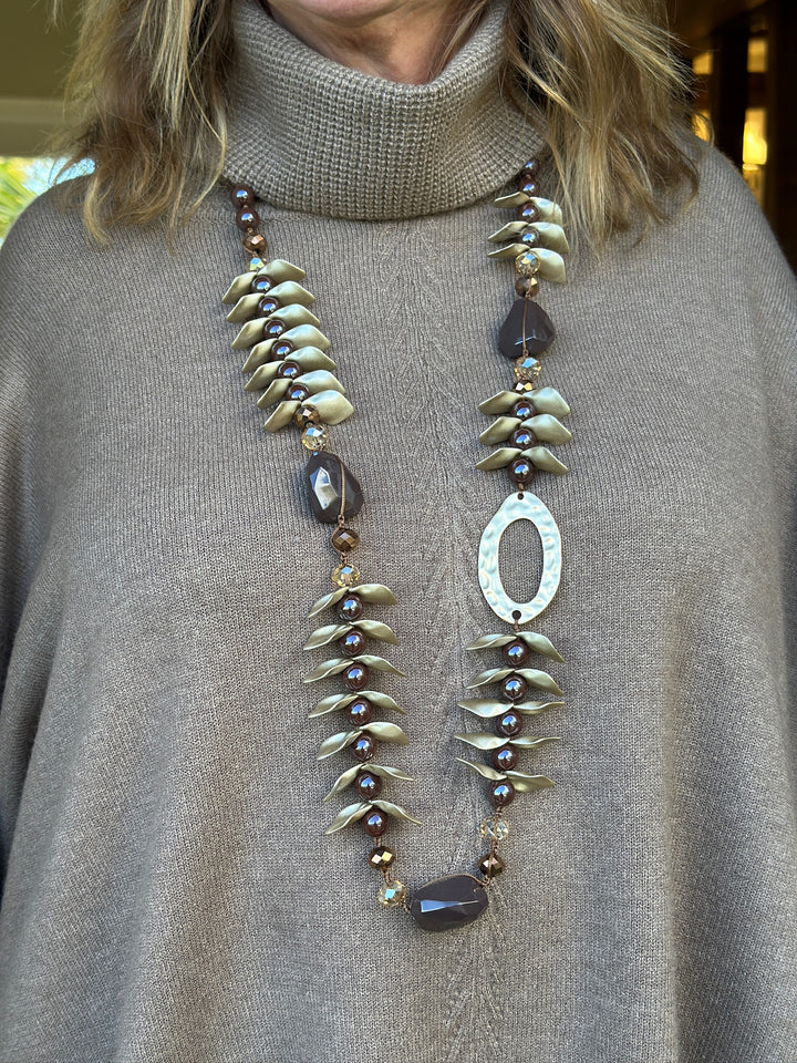 Leaf Cluster Long Necklace | Brown