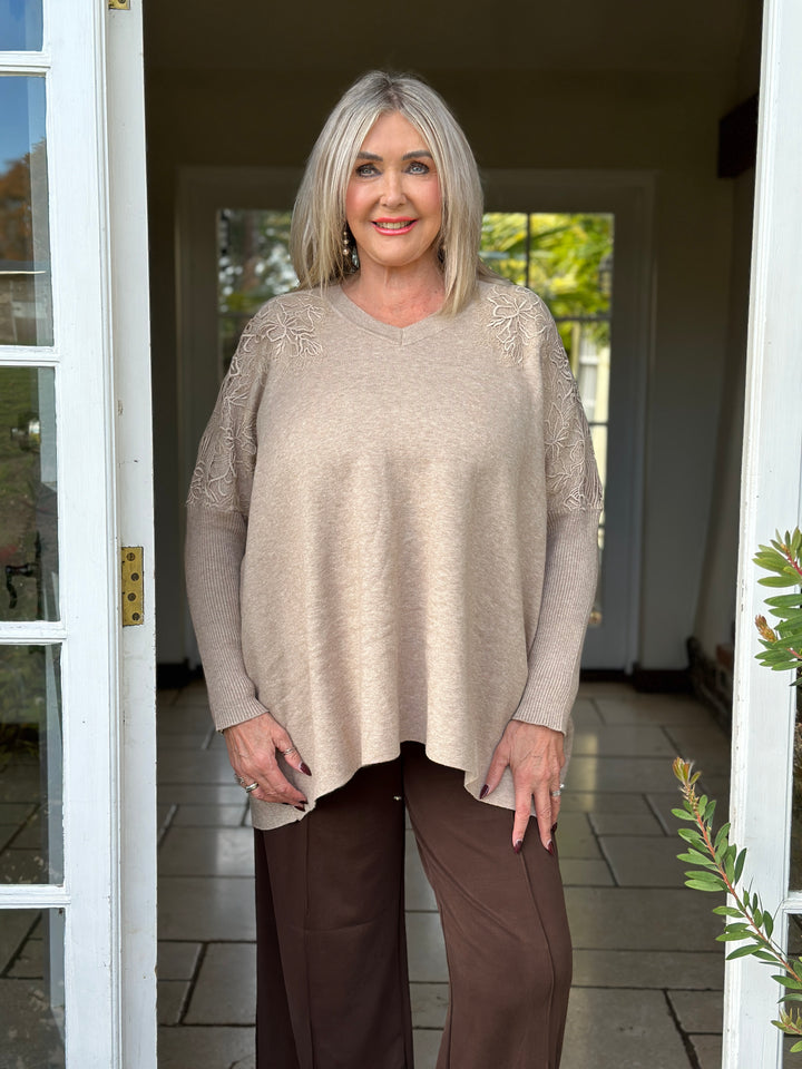 Floral Lace Batwing Jumper | Oatmeal