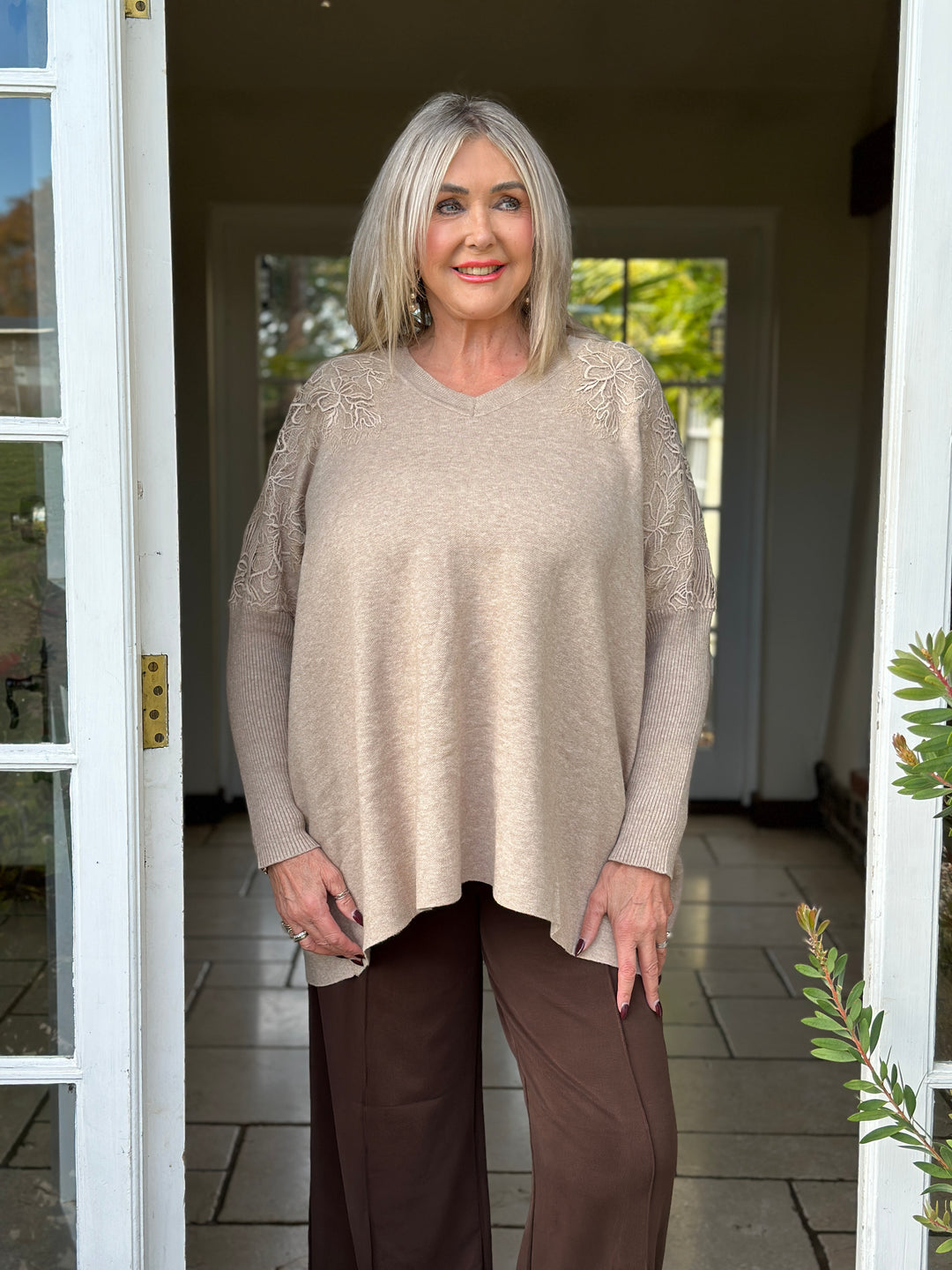 Floral Lace Batwing Jumper | Oatmeal