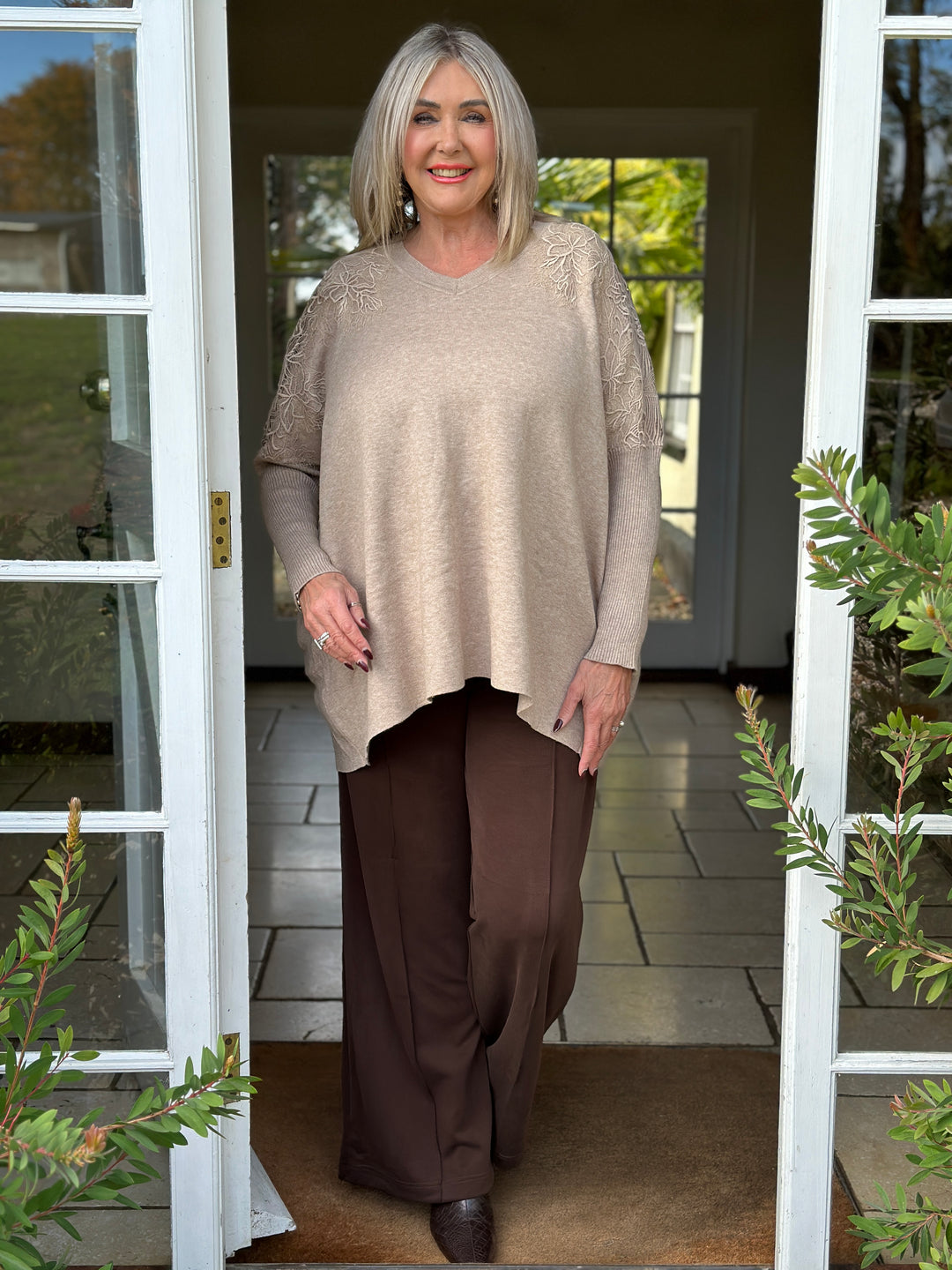 Floral Lace Batwing Jumper | Oatmeal
