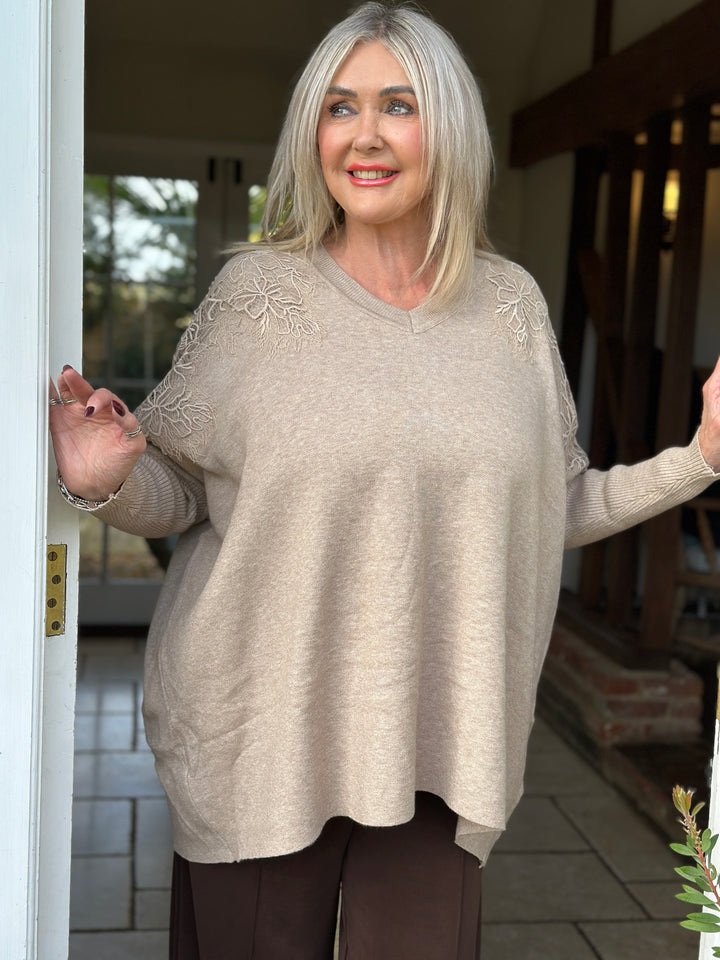Floral Lace Batwing Jumper | Oatmeal