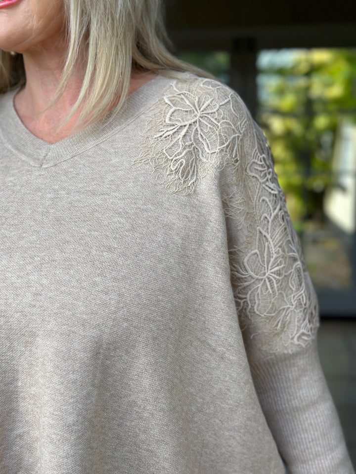Floral Lace Batwing Jumper | Oatmeal