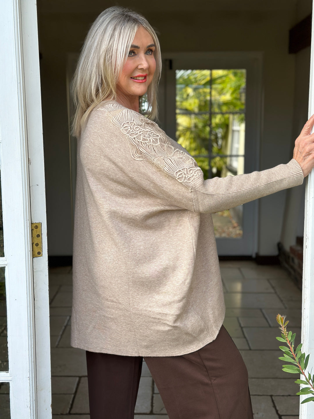 Floral Lace Batwing Jumper | Oatmeal