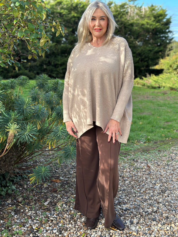 Floral Lace Batwing Jumper | Oatmeal