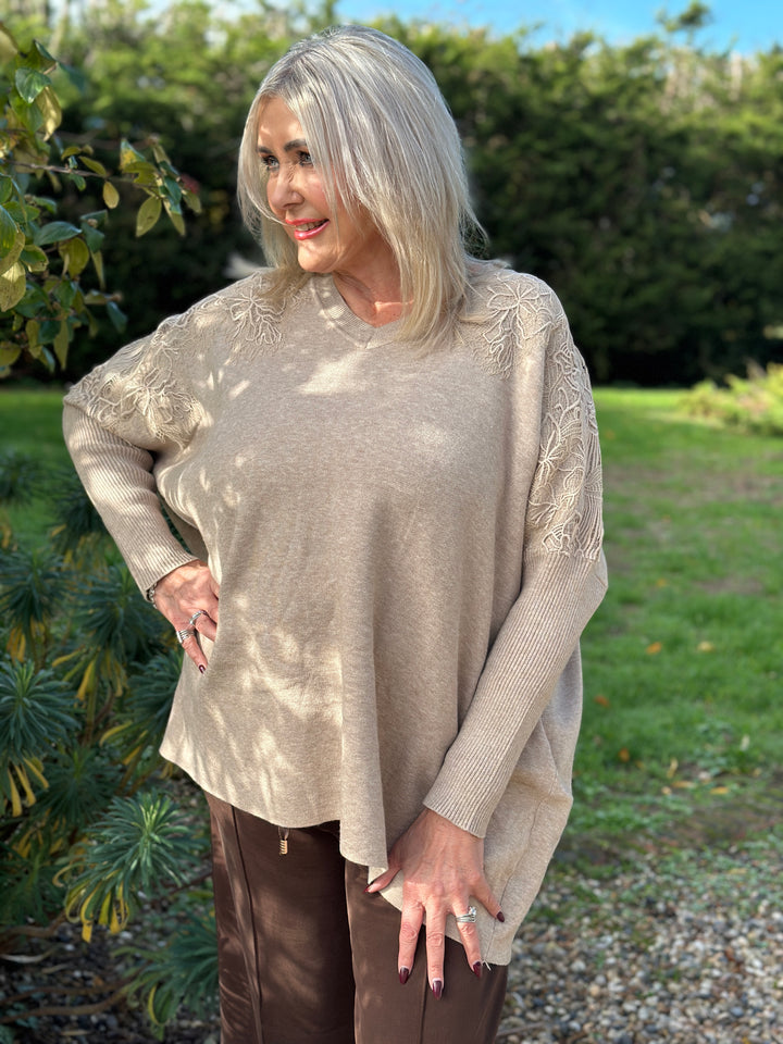 Floral Lace Batwing Jumper | Oatmeal