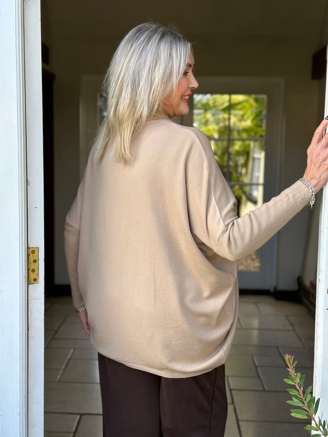 Pearl & Diamante Starburst Jumper | Camel