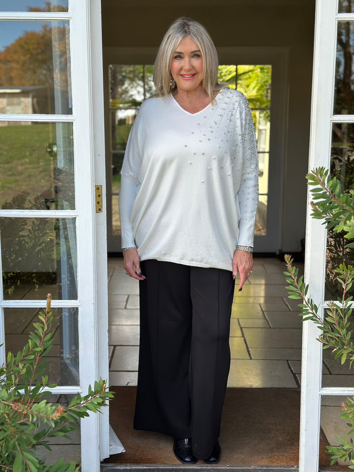 Pearl & Diamante Starburst Jumper | Ivory