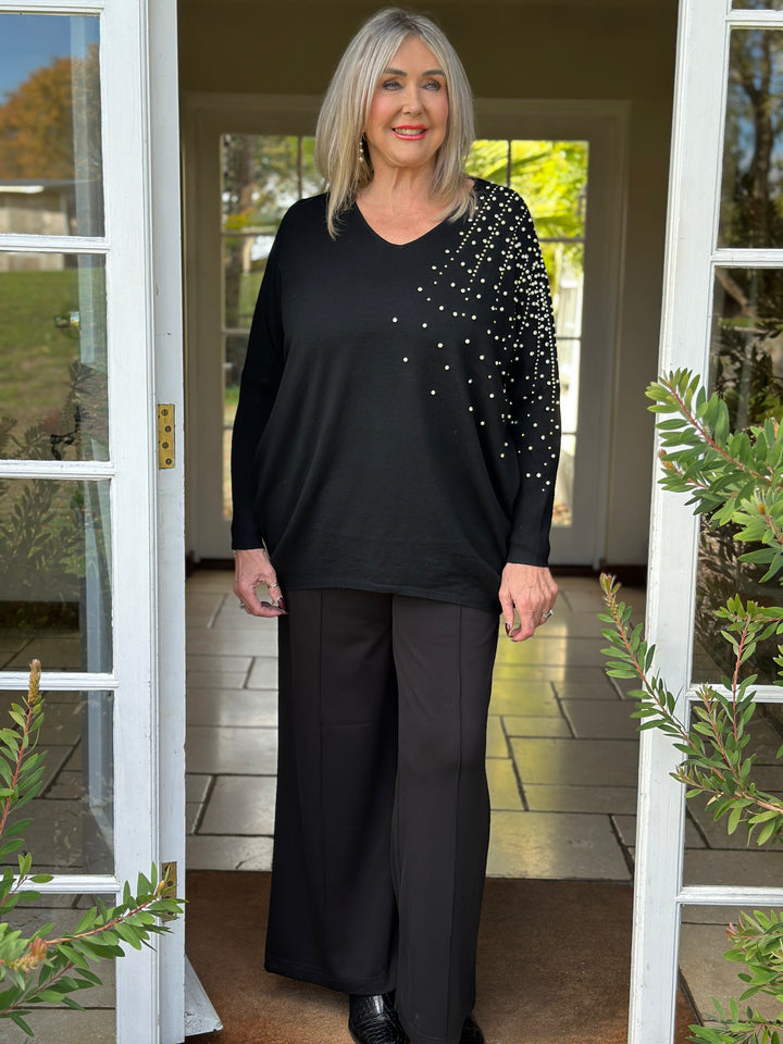 Pearl & Diamante Starburst Jumper | Black