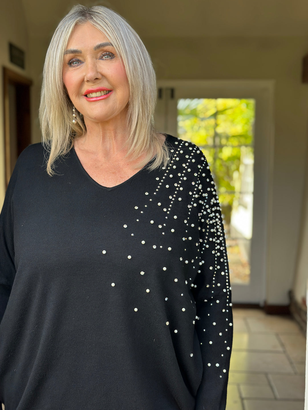 Pearl & Diamante Starburst Jumper | Black