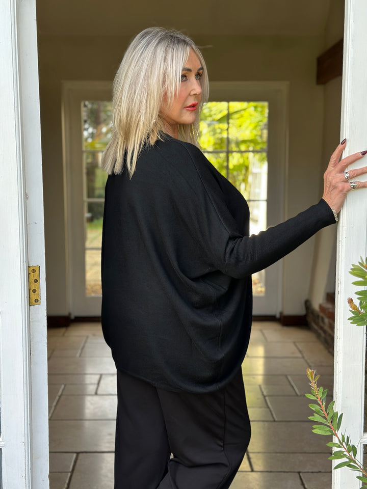 Pearl & Diamante Starburst Jumper | Black