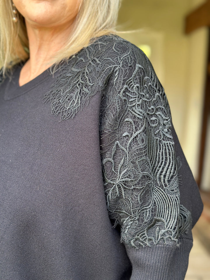 Floral Lace Batwing Jumper | Black