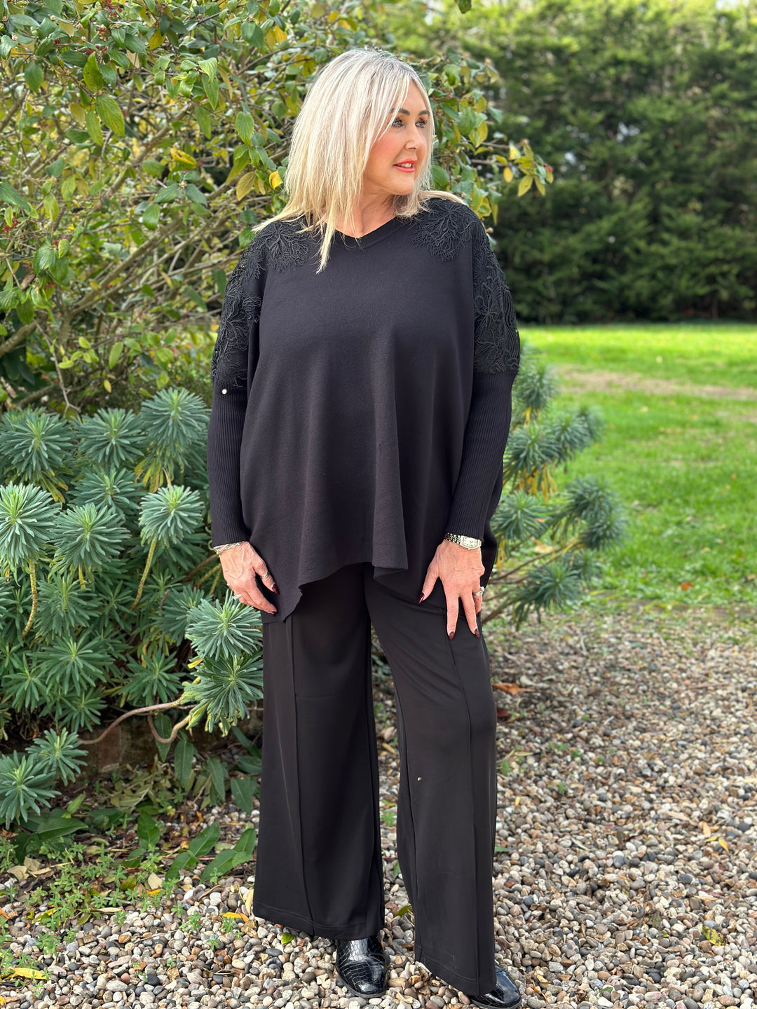 Floral Lace Batwing Jumper | Black