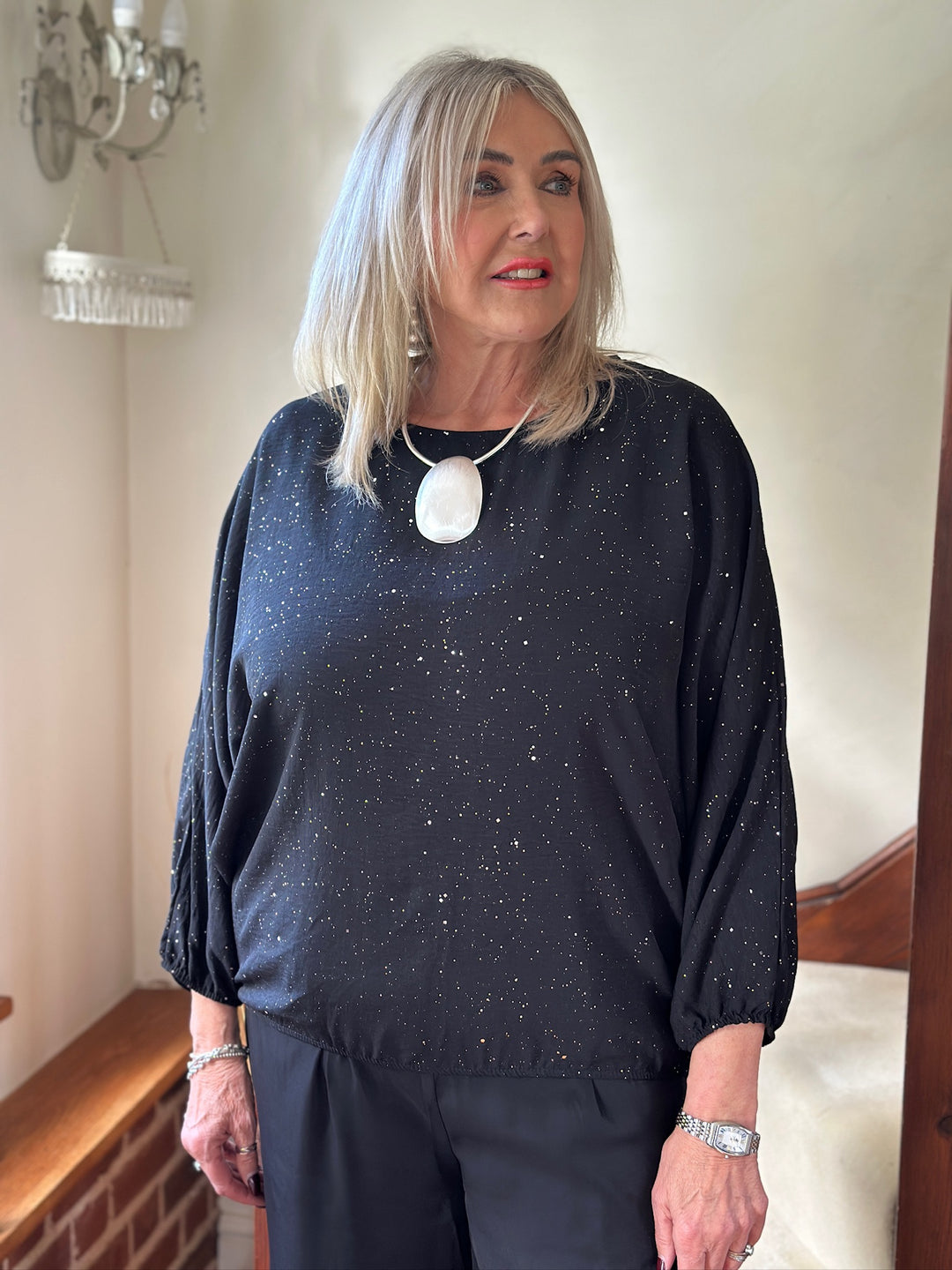 Sparkle Batwing Top | Black