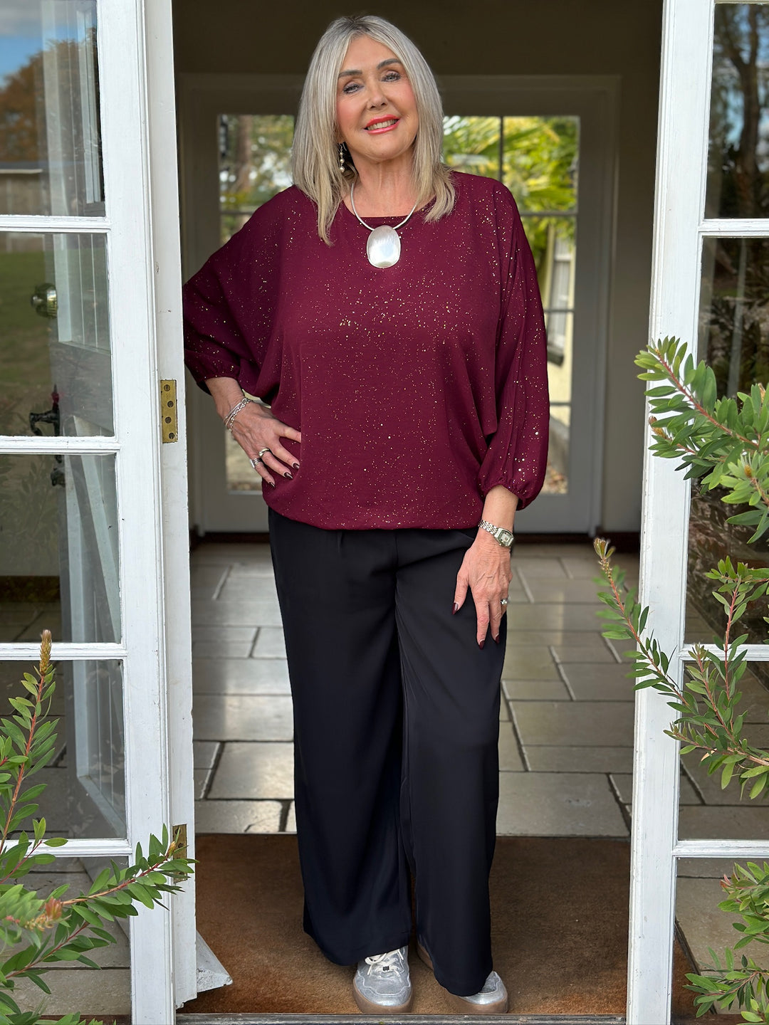 Sparkle Batwing Top | Merlot