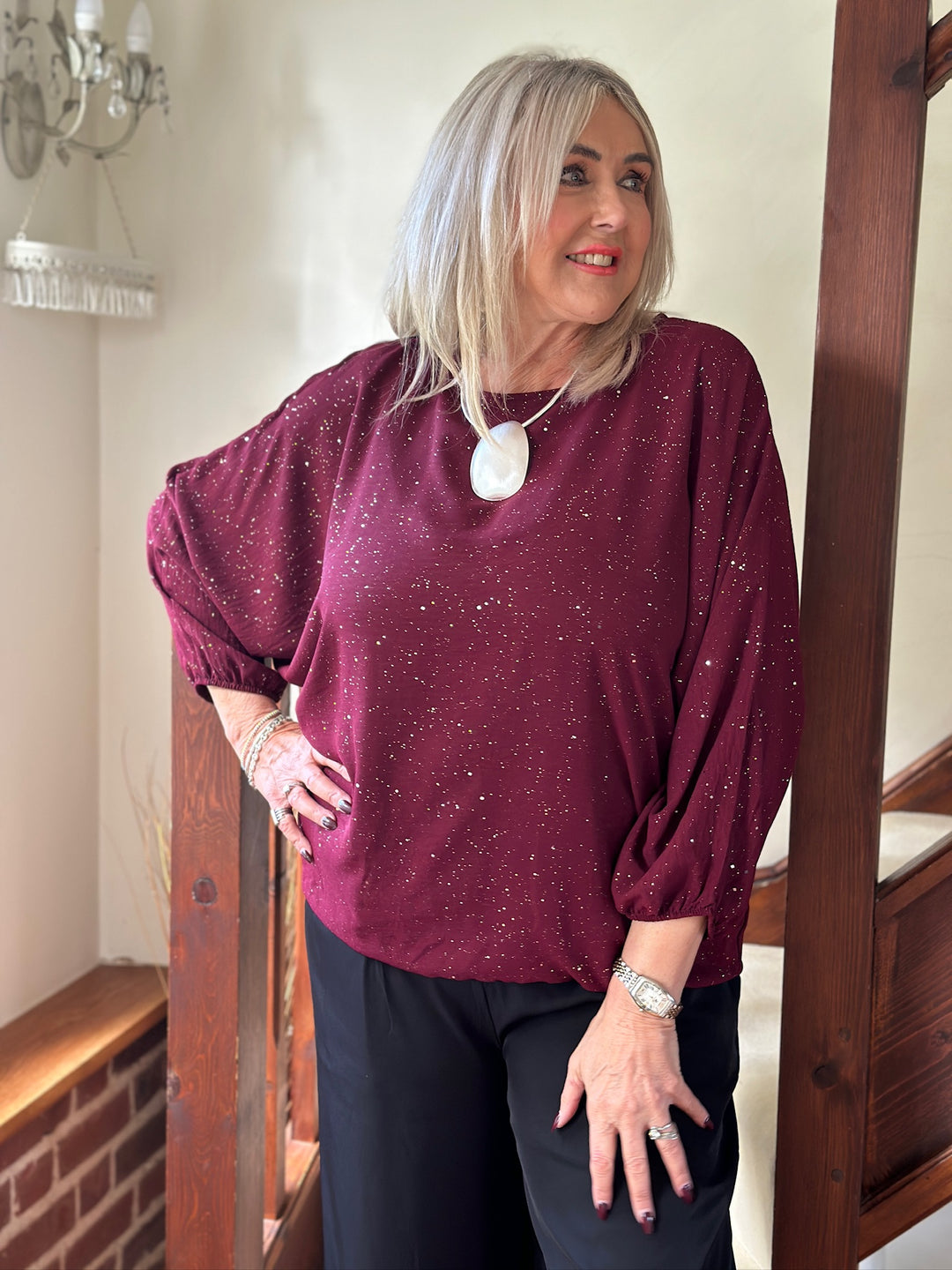 Sparkle Batwing Top | Merlot