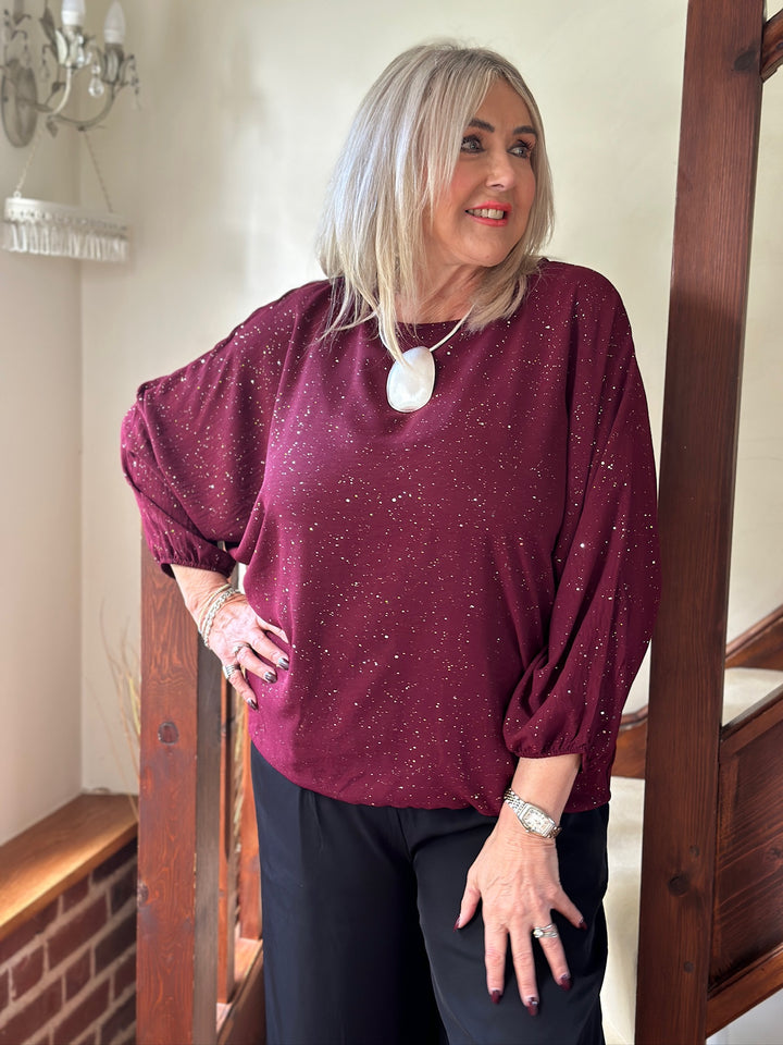 Sparkle Batwing Top | Merlot