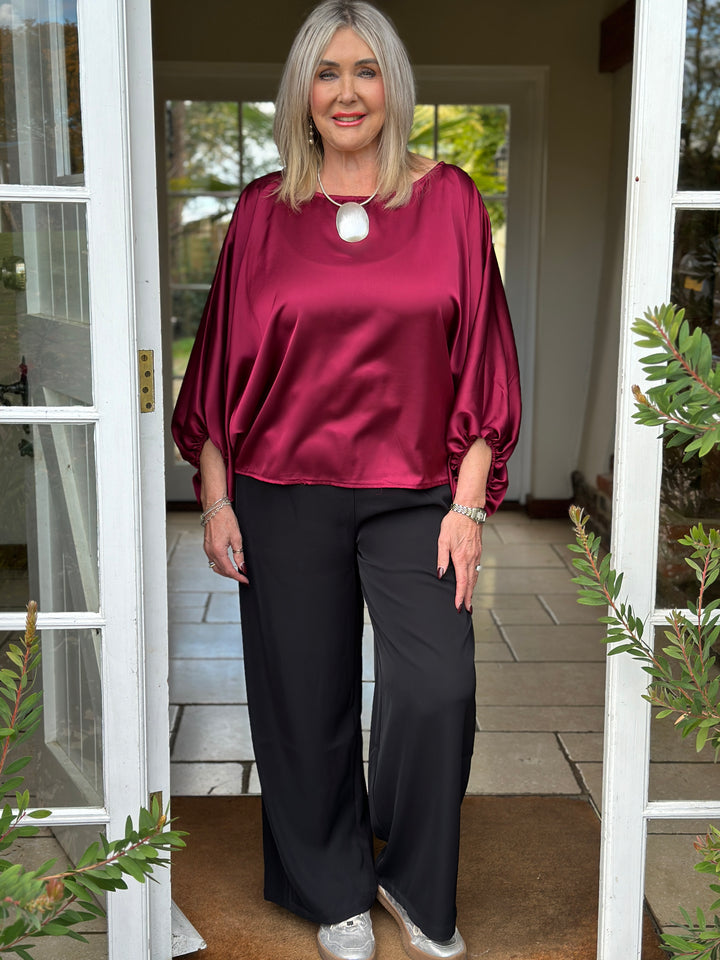 Satin Batwing Top | Merlot
