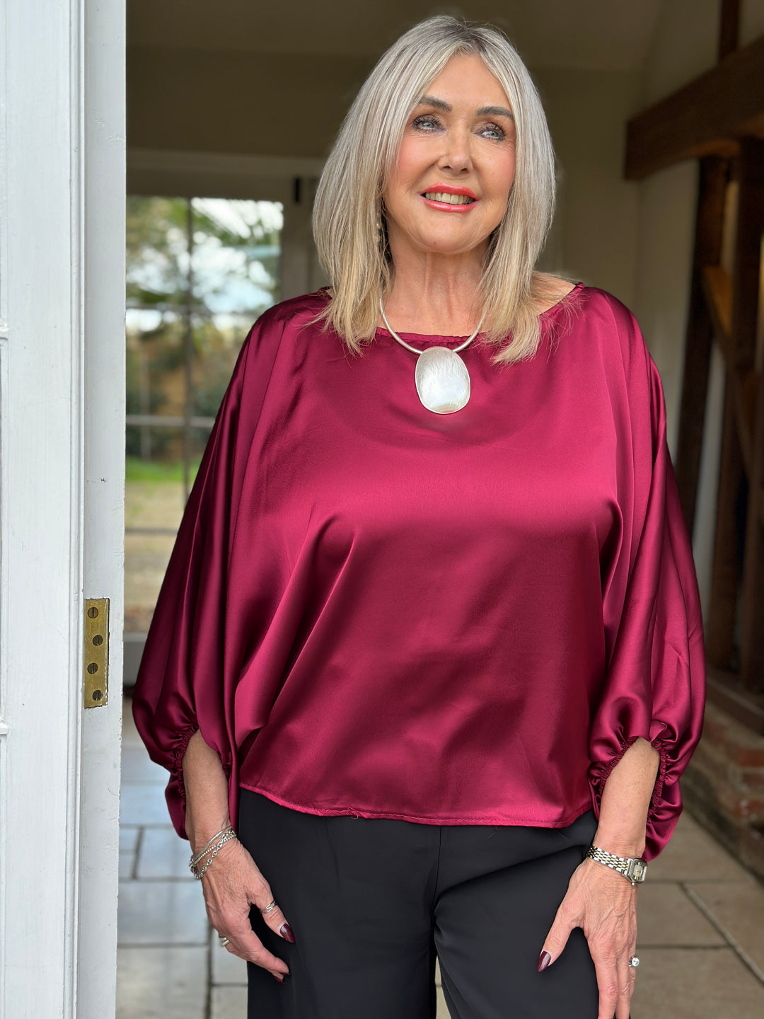 Satin Batwing Top | Merlot