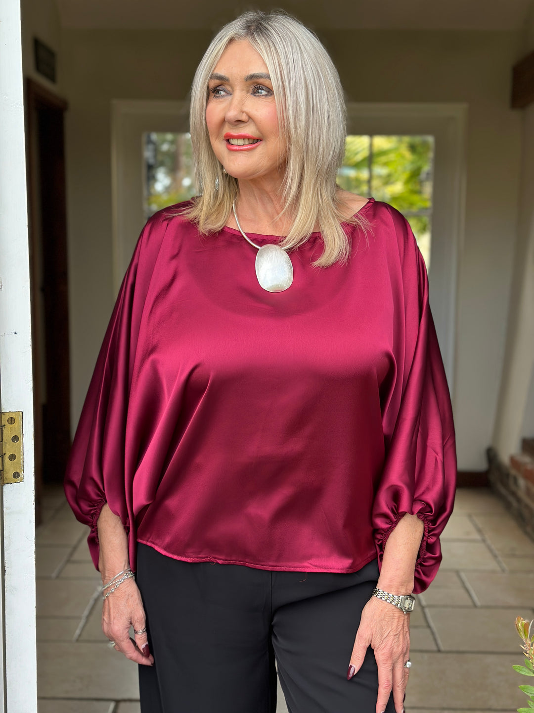Satin Batwing Top | Merlot