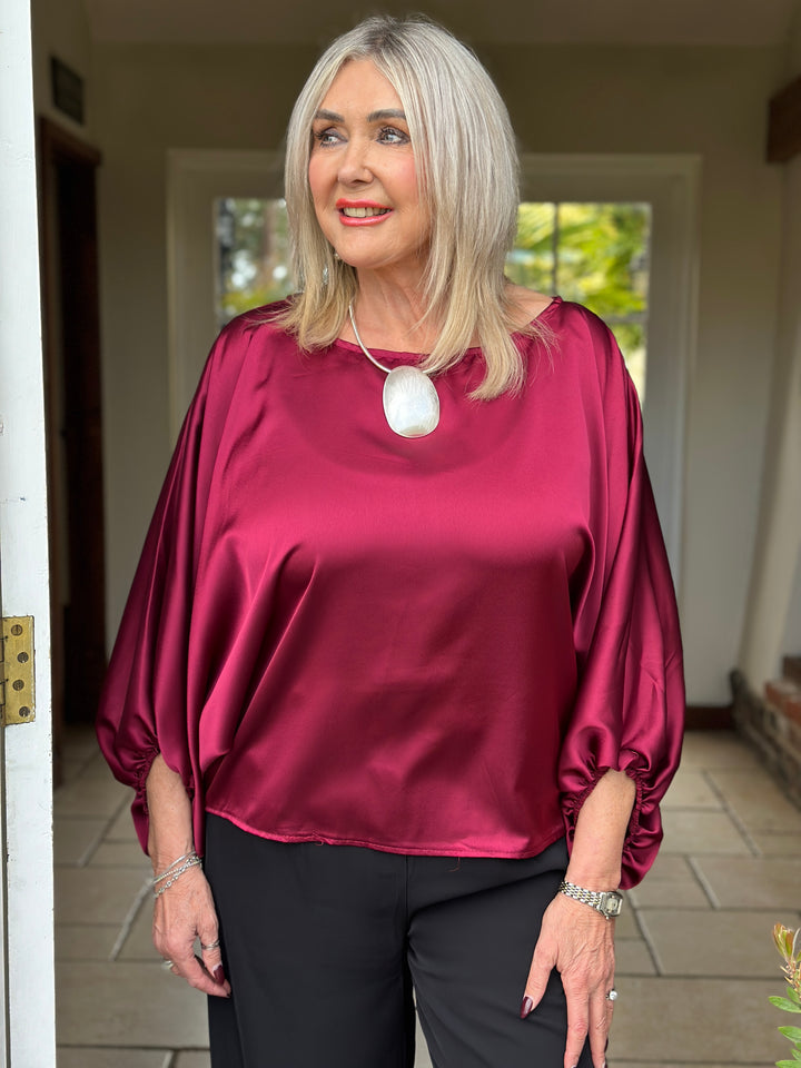 Satin Batwing Top | Merlot