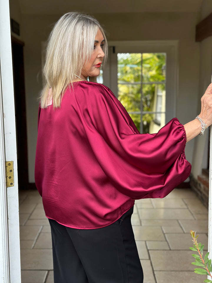 Satin Batwing Top | Merlot