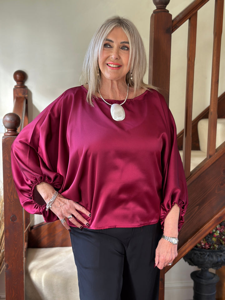 Satin Batwing Top | Merlot