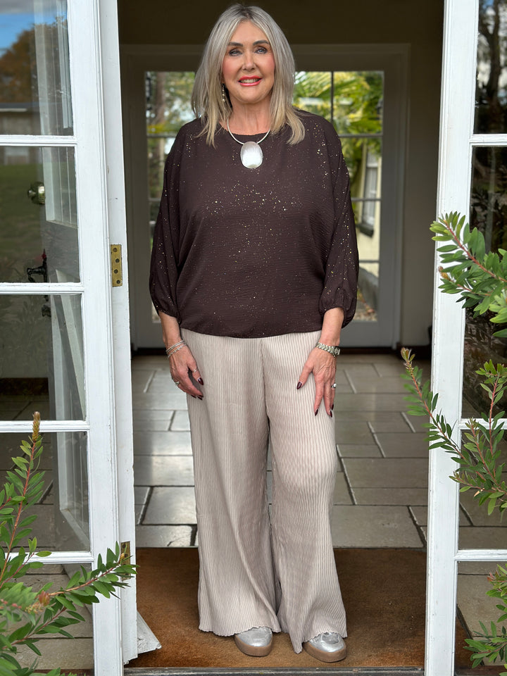 Sparkle Batwing Top | Chocolate Brown