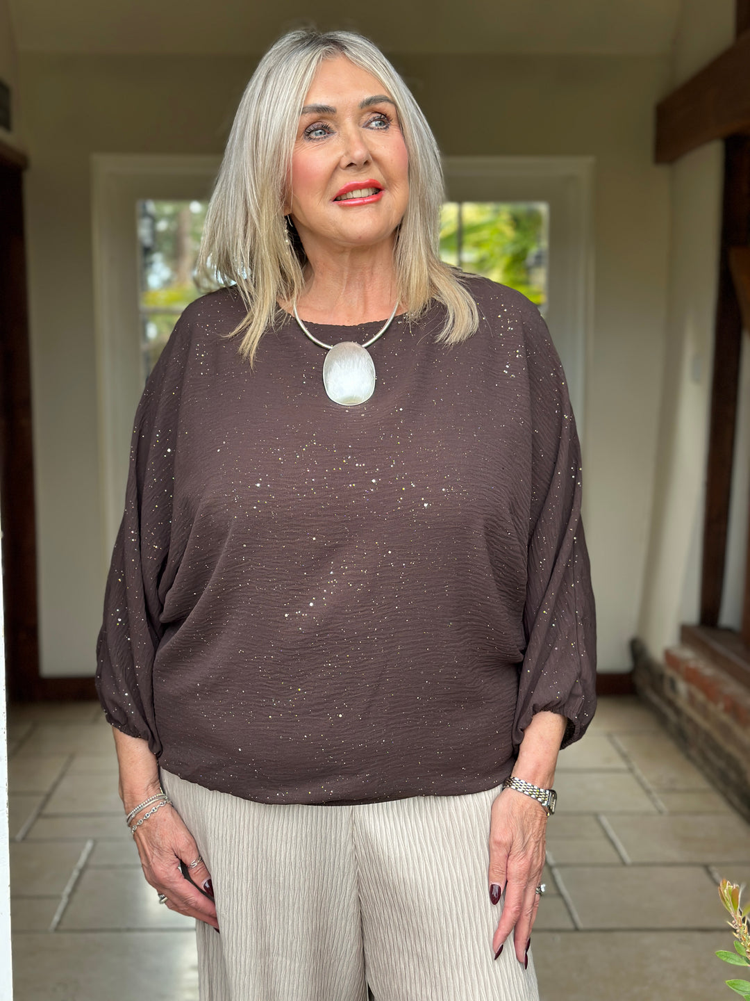 Sparkle Batwing Top | Chocolate Brown