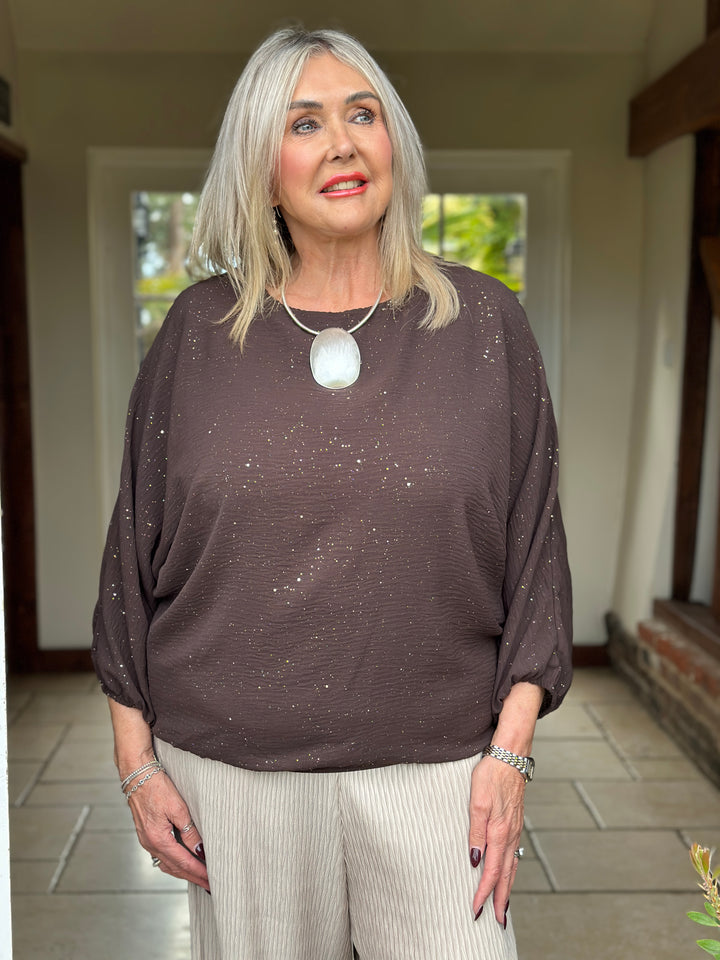 Sparkle Batwing Top | Chocolate Brown