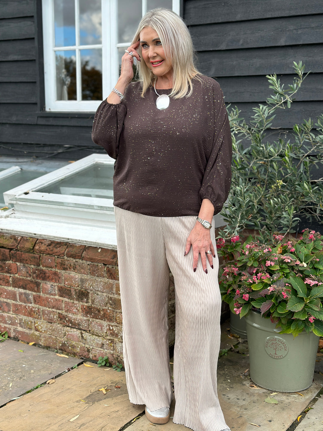 Sparkle Batwing Top | Chocolate Brown