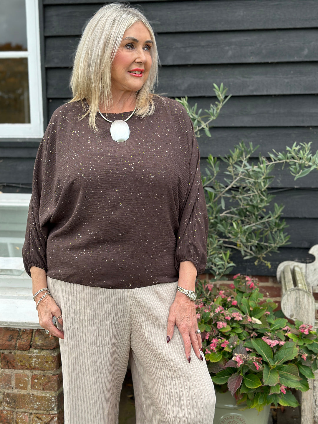 Sparkle Batwing Top | Chocolate Brown