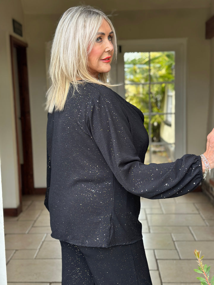 Sparkle Cowl Neck Top | Black