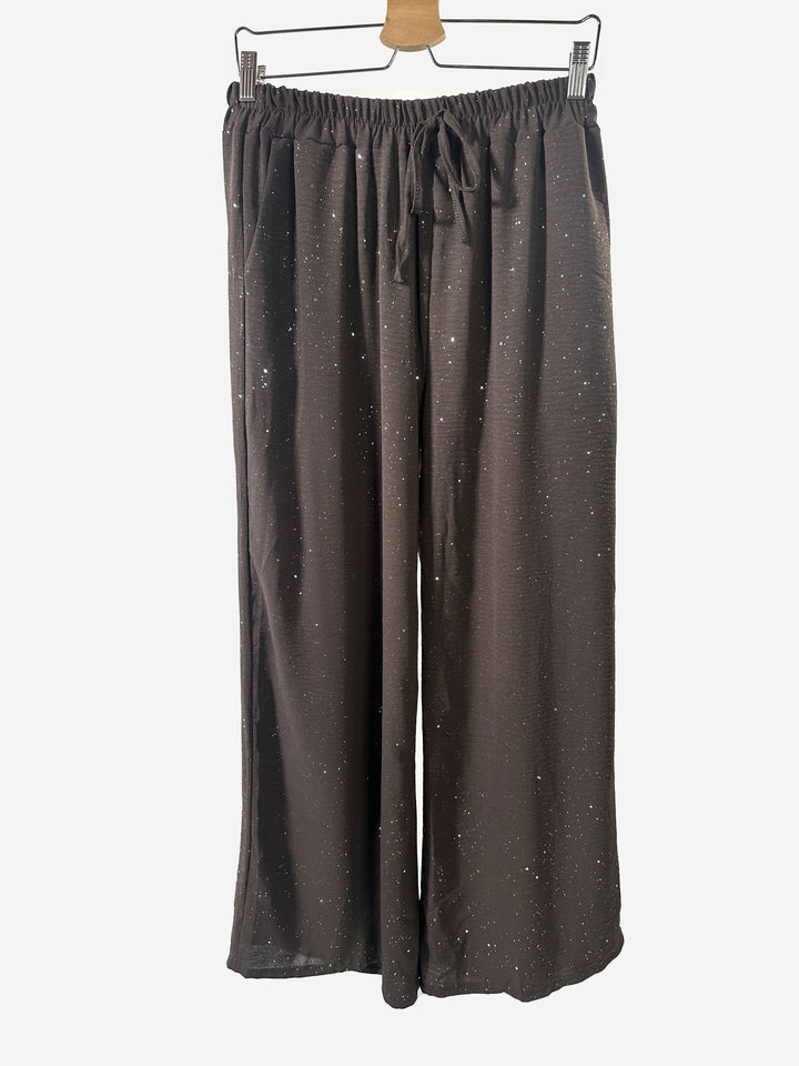 Sparkle Wide Leg Trousers | Chocolate Brown