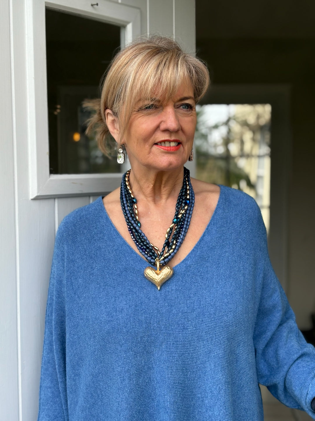 Statement Gold Heart Multi Strand Necklace | Royal Blue - Mandy's Heaven 