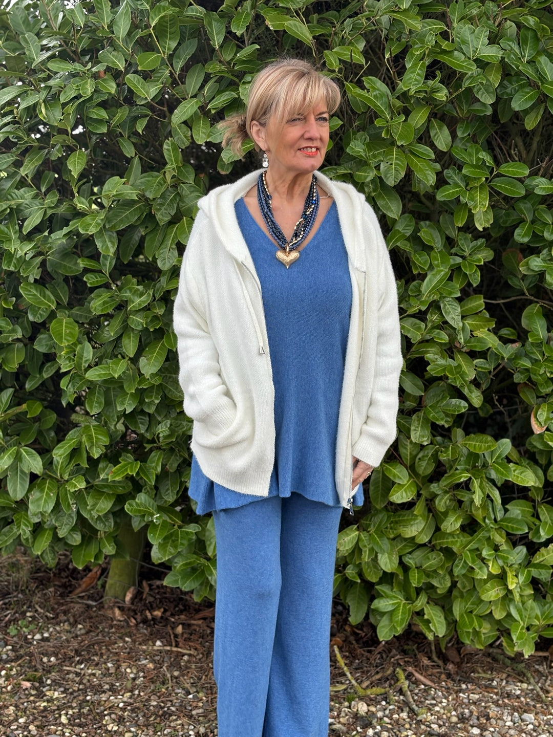 V-Neck Knit Co-ord | Ocean Blue