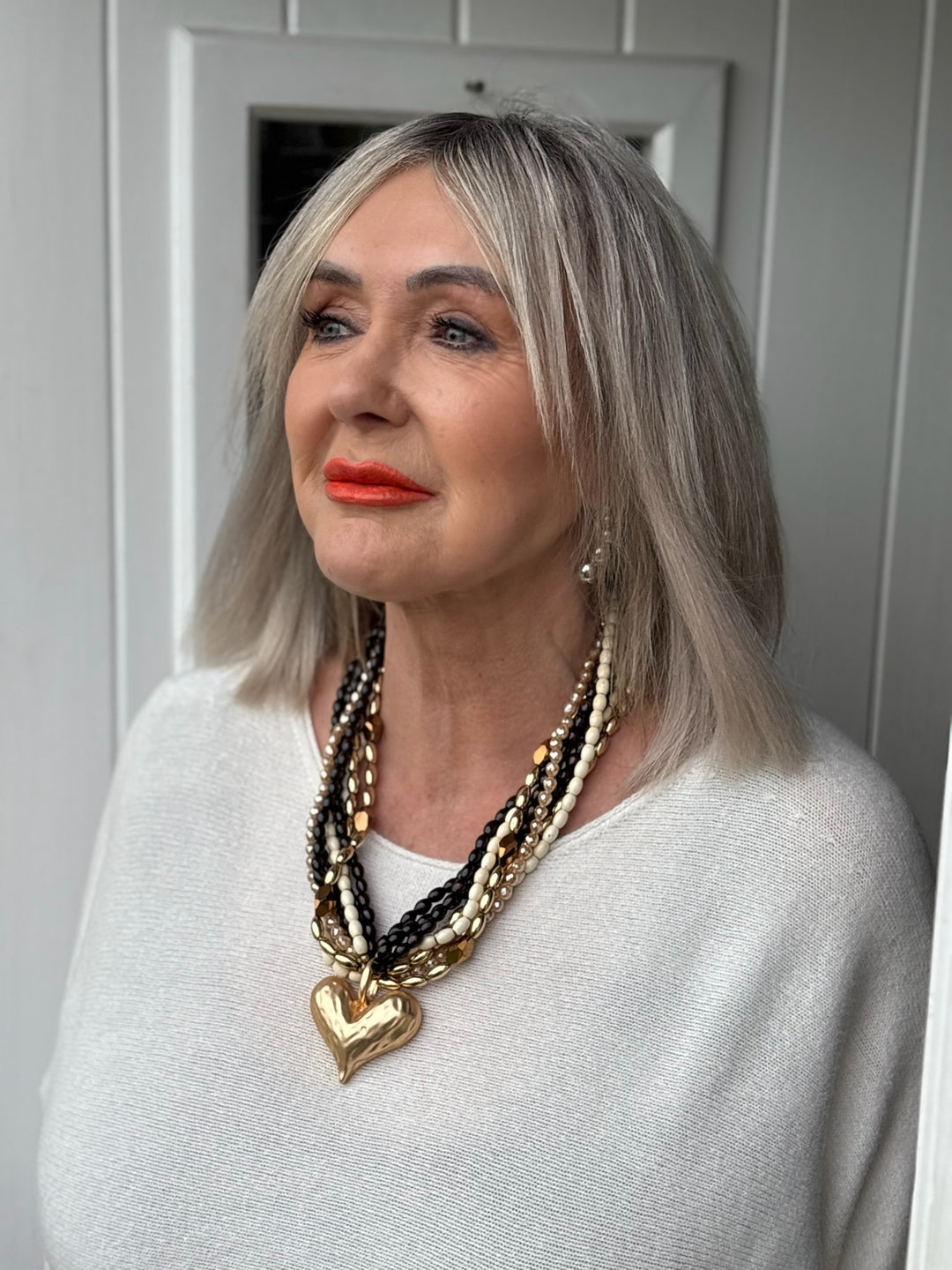 Statement Gold Heart Multi Strand Necklace | Brown - Mandy's Heaven 