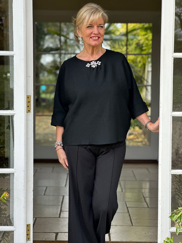 Petite Jewel Brooch Top | Black