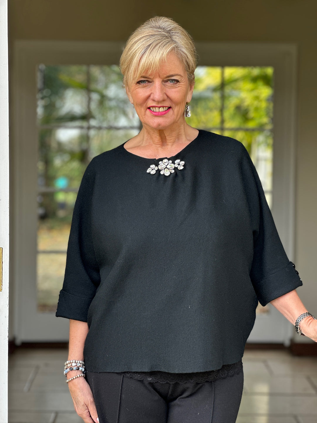 Petite Jewel Brooch Top | Black