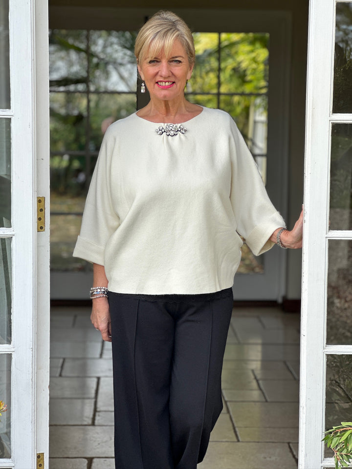 Petite Jewel Brooch Top | Cream