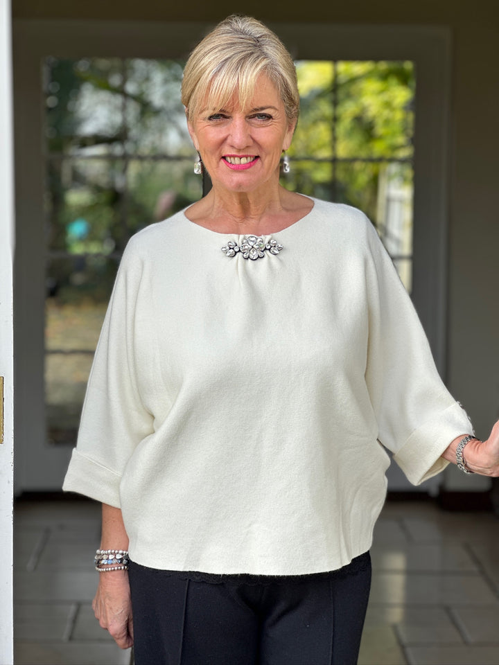 Petite Jewel Brooch Top | Cream