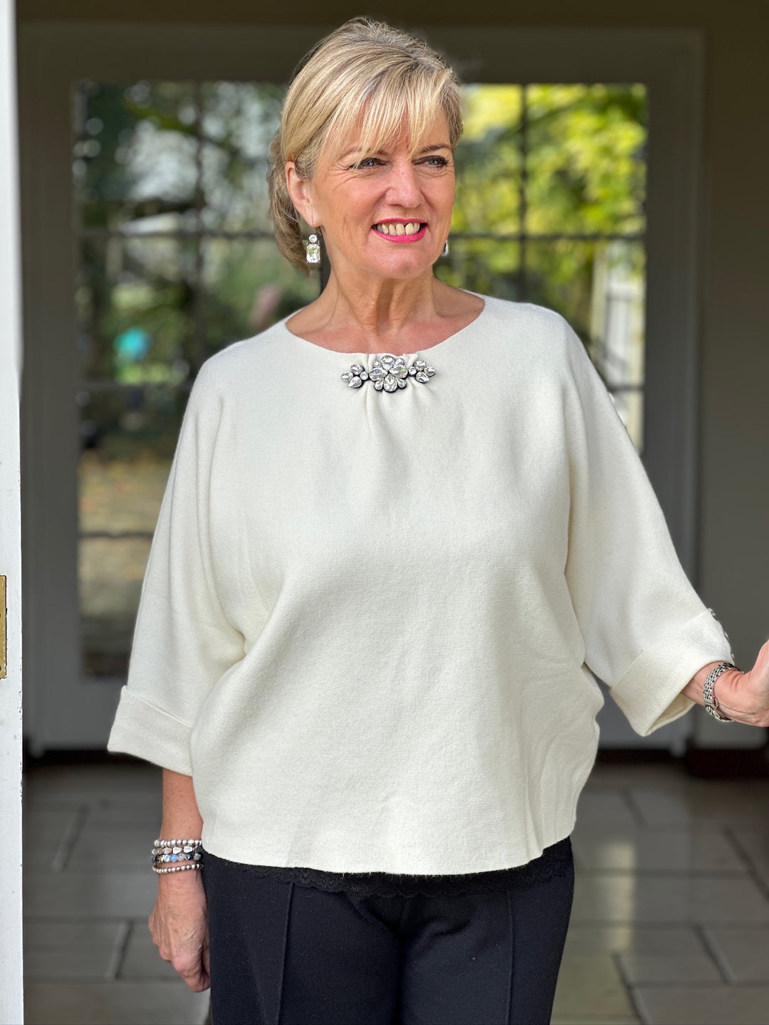 Petite Jewel Brooch Top | Cream