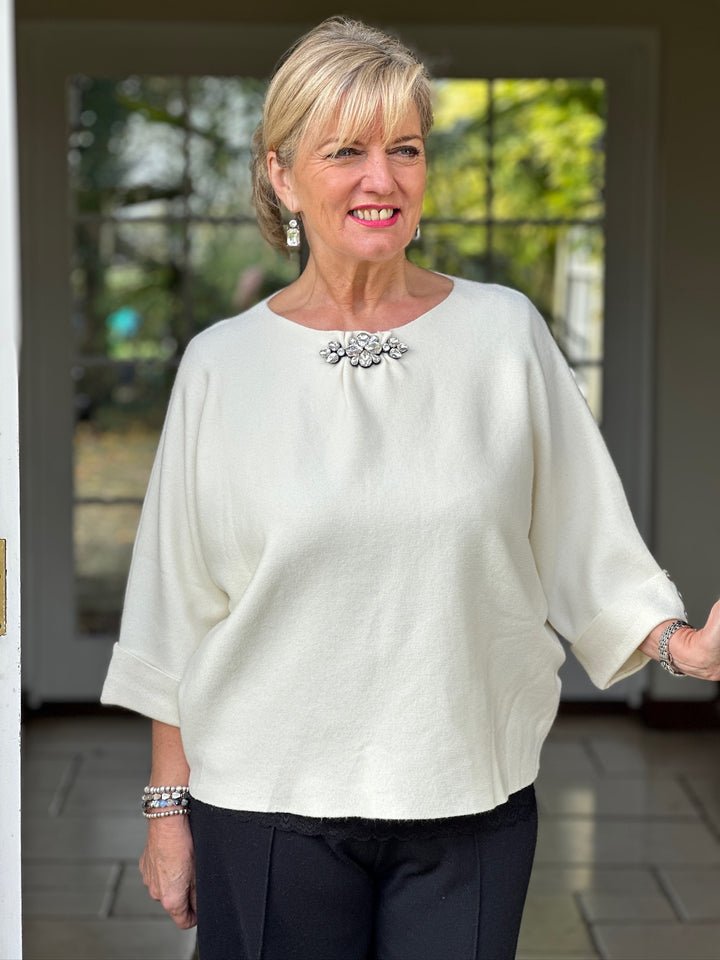 Petite Jewel Brooch Top | Cream