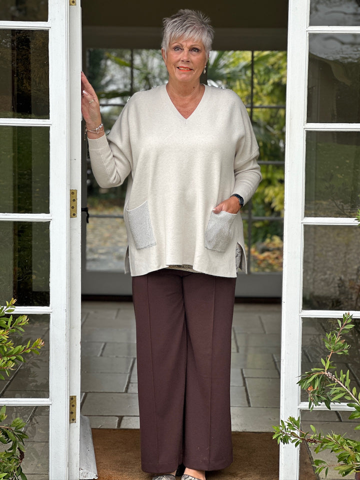 Sparkle Pocket Soft Knit Top | Oatmeal