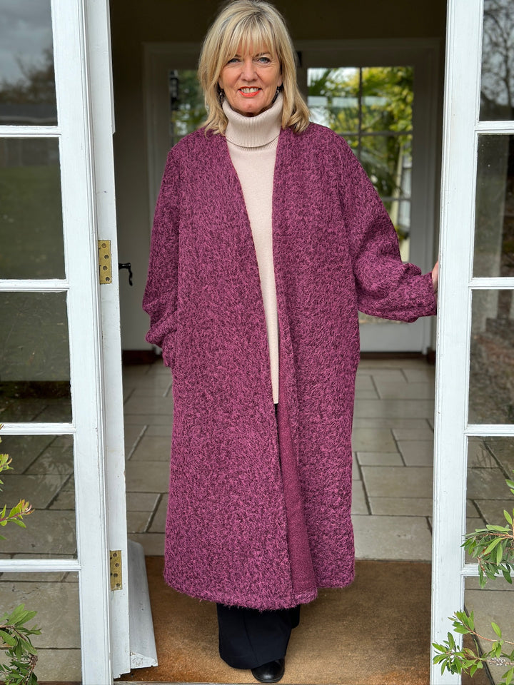 Brushed Longline Coat | Berry