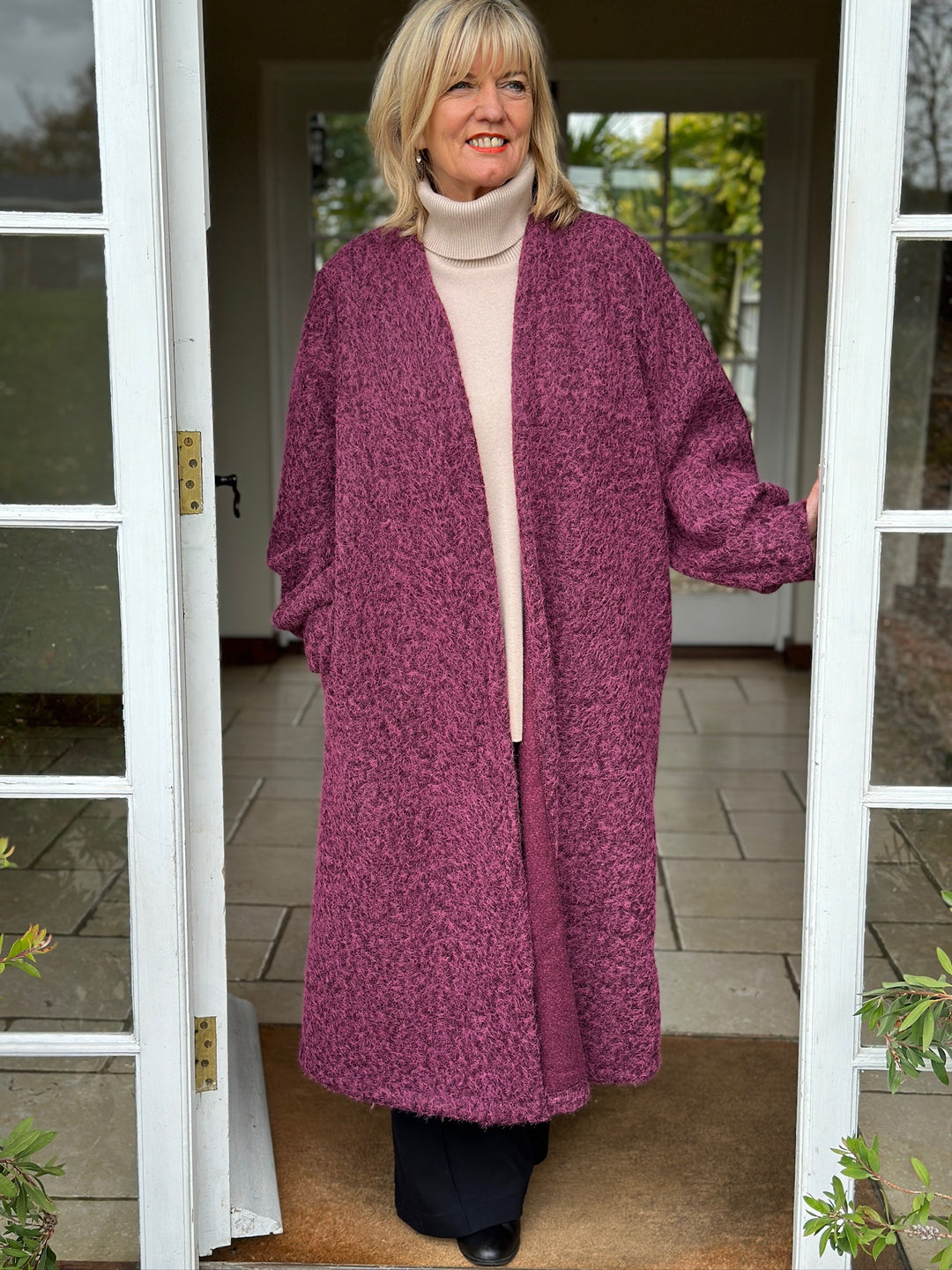 Brushed Longline Coat | Berry