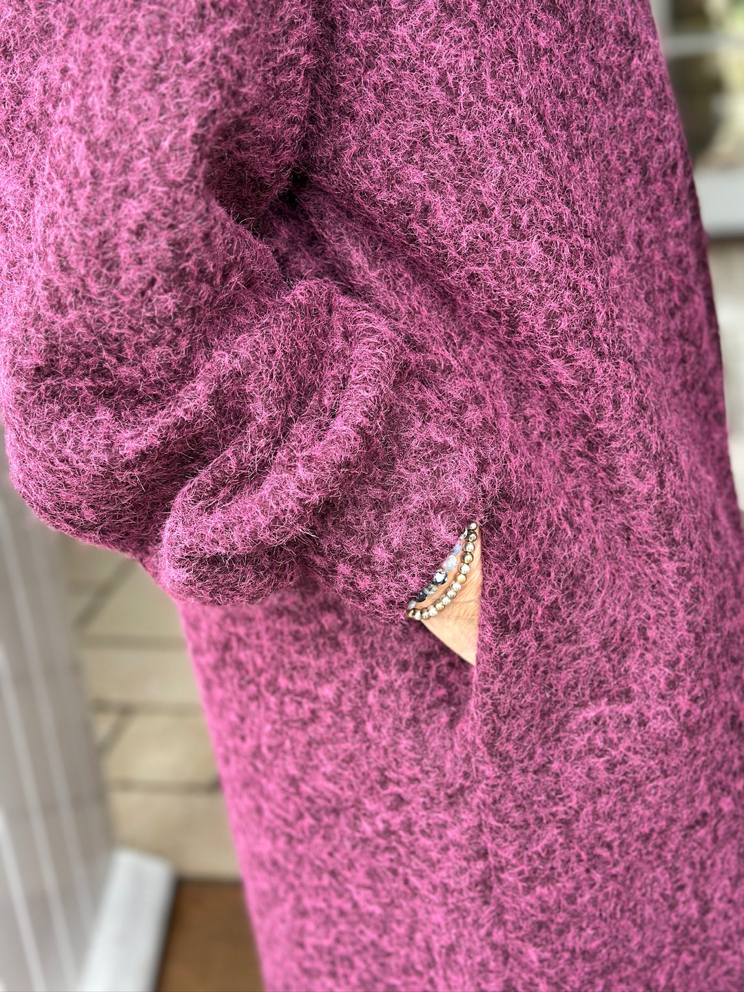 Brushed Longline Coat | Berry