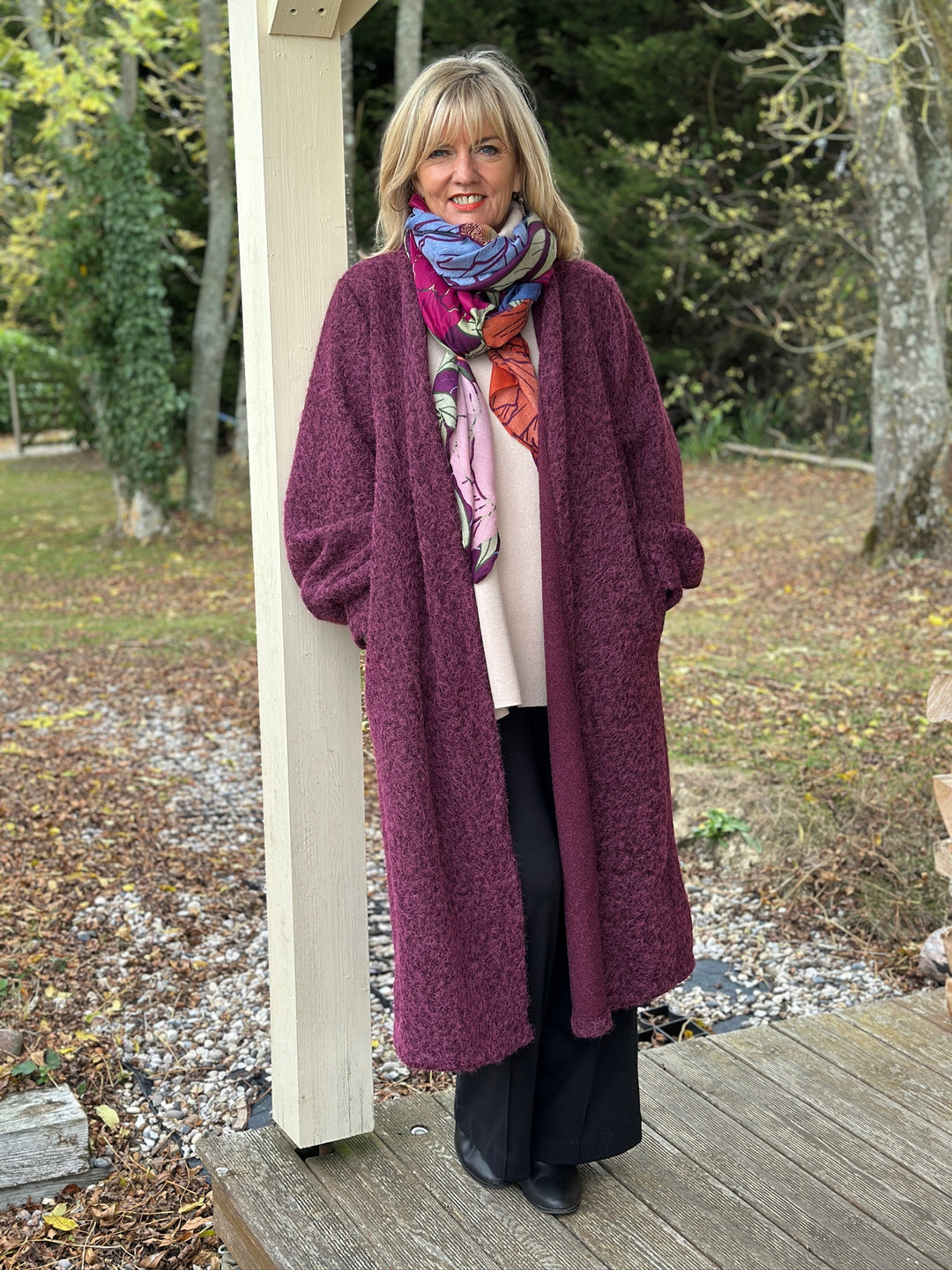 Brushed Longline Coat | Berry