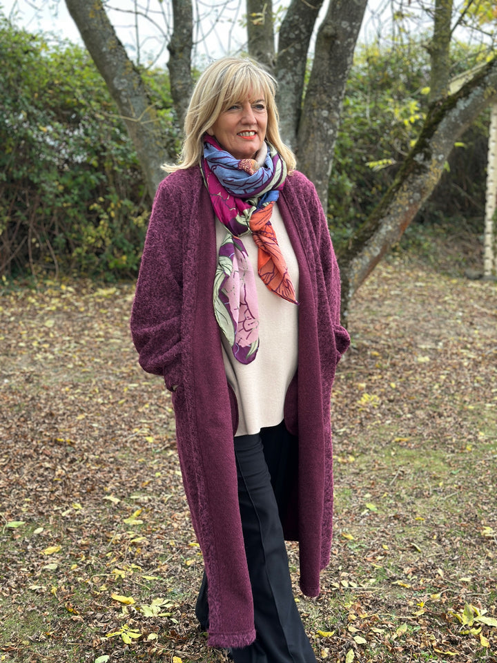 Brushed Longline Coat | Berry