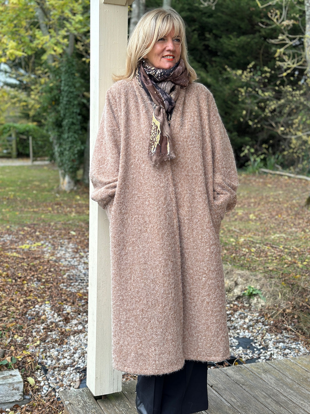 Brushed Longline Coat | Caramel